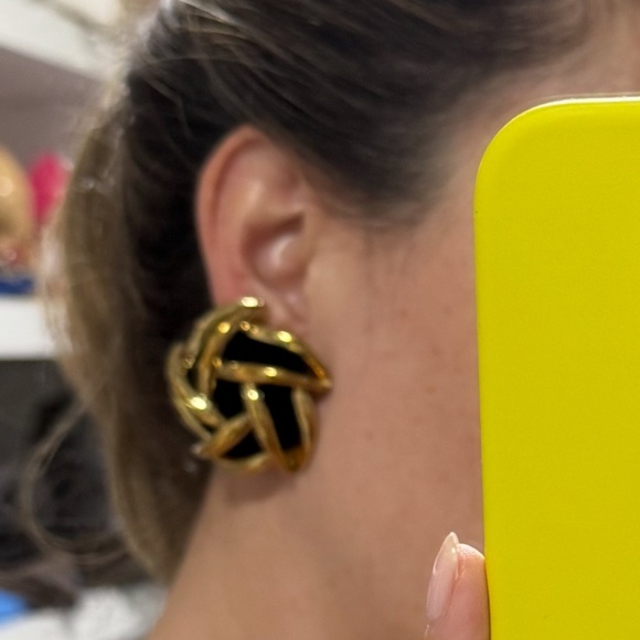 Saint Laurent Arty Earrings in Gold Metal & Black Velvet - Picture 7 of 9